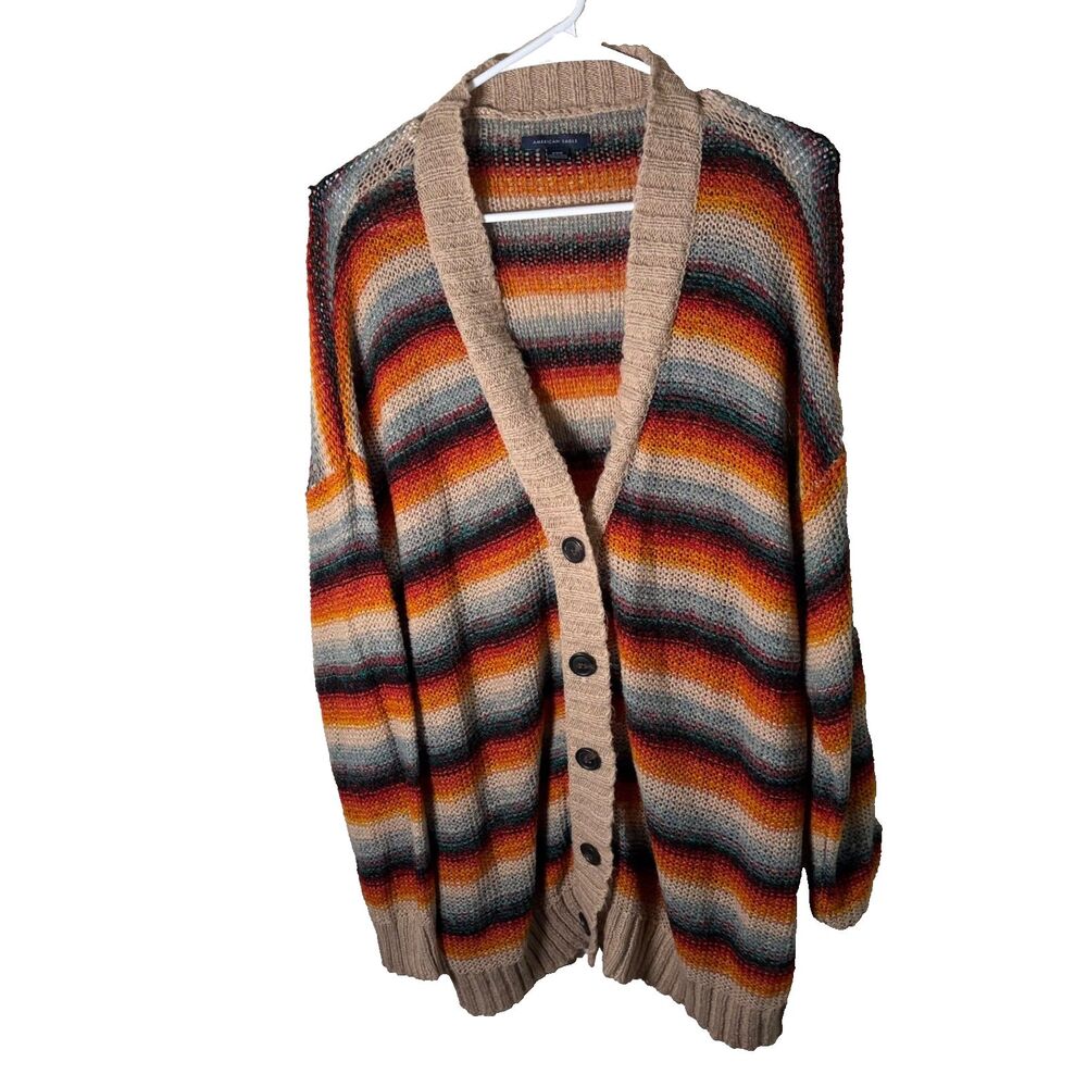 American Eagle Cardigan Sweater Women's Medium Striped Colorful Knit Button